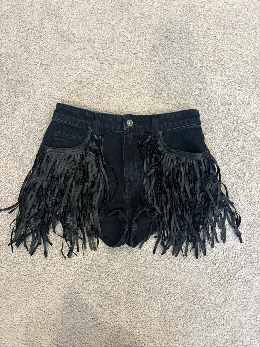 Carmar Black Fringe Denim High-Waist Shorts